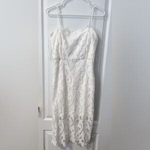 Bardot Square Neck Lace Midi Dress